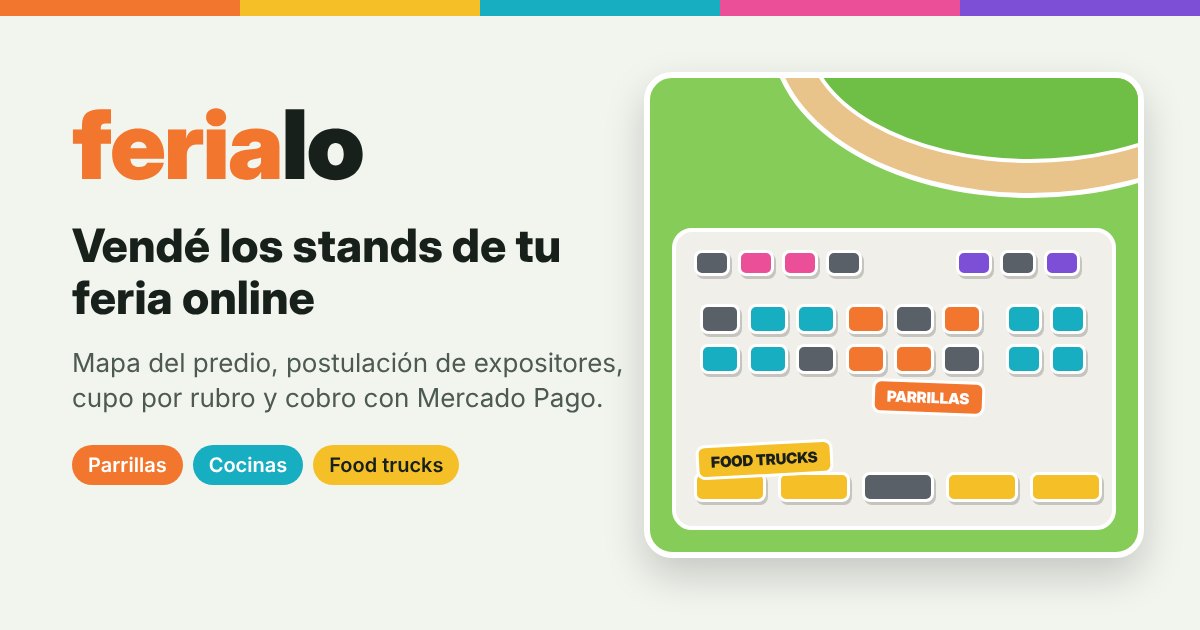 Ferialo: mapa ilustrado de una feria gastronómica con los stands coloreados por rubro